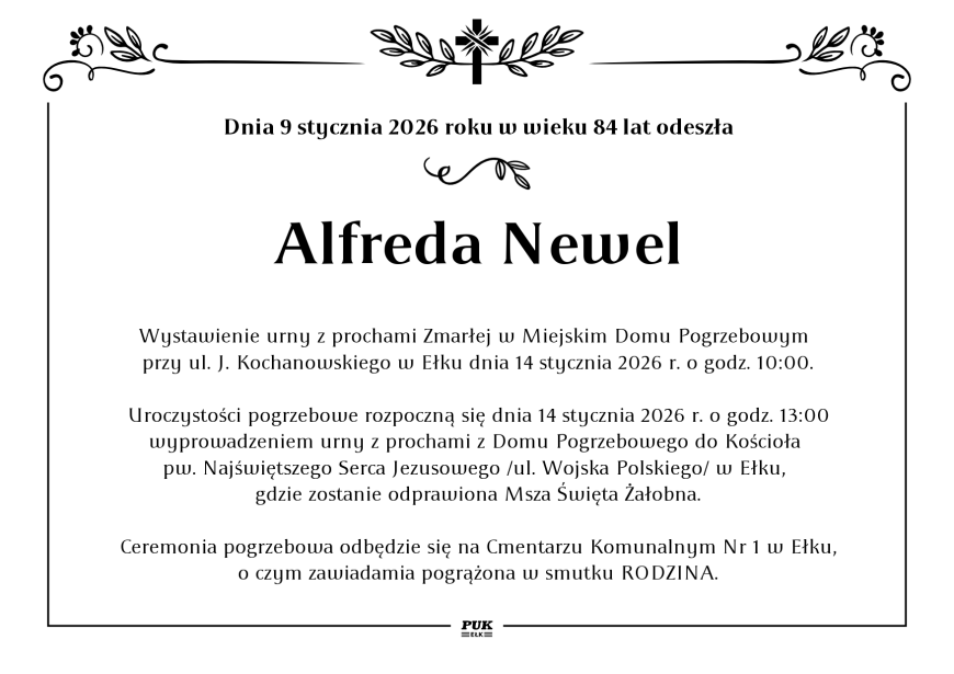 Alfreda Newel - nekrolog